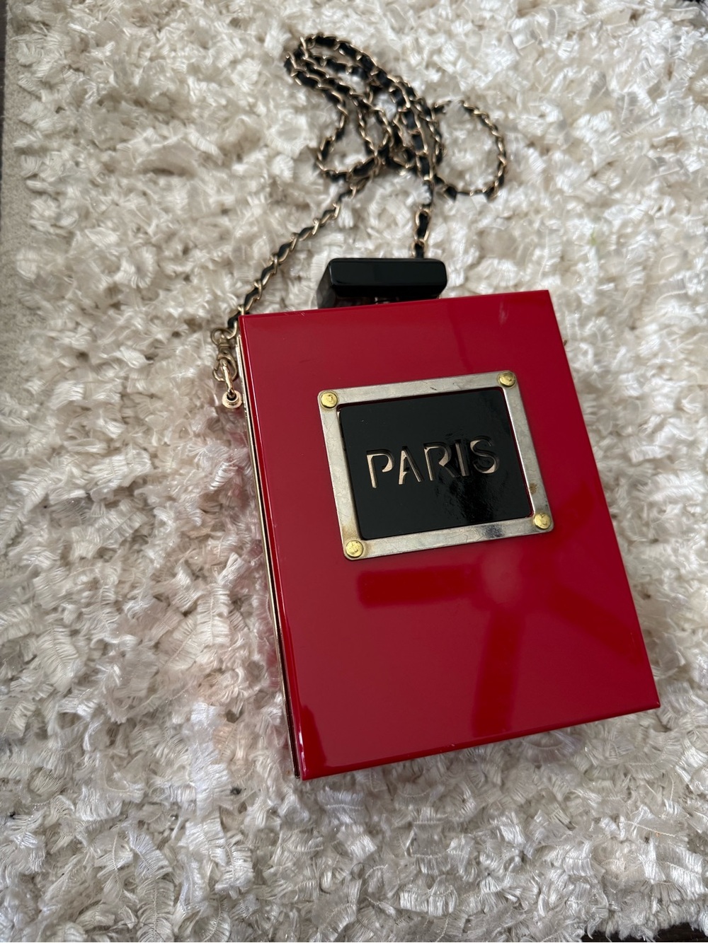 Aris Red Patent Box Crossbody with Gold Chain